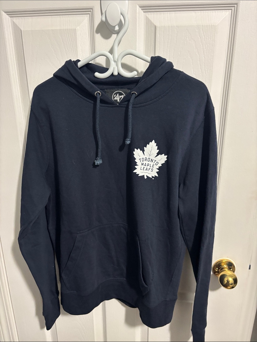 47 Men's Navy Crewneck Hoodie with White Maple Leaf Logo